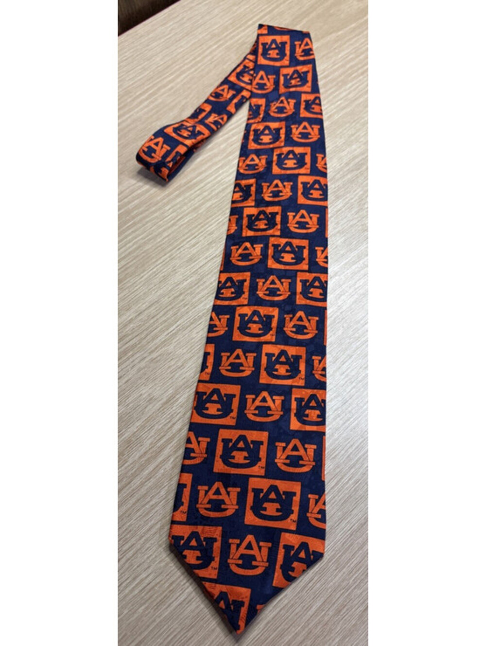 Auburn Tigers Necktie Mens Silk Orange Blue Repeat AU Team Logos Tie Made in USA